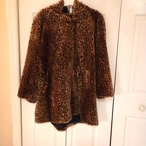 Dennis Basso Faux Fur Swing Hooded Coat size M